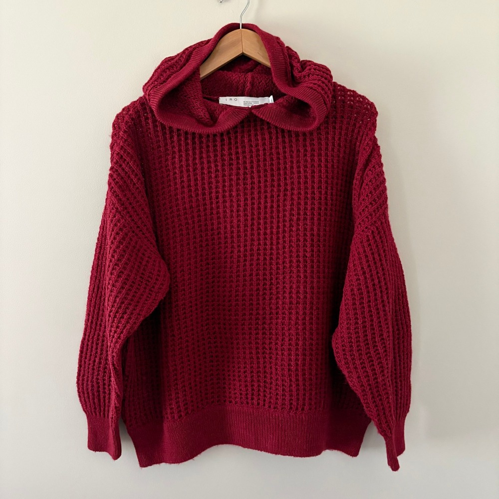 IRO Sweater Spoty XS Burgundy Red Oversized Waffle Knit Alpaca Merino Hoodie